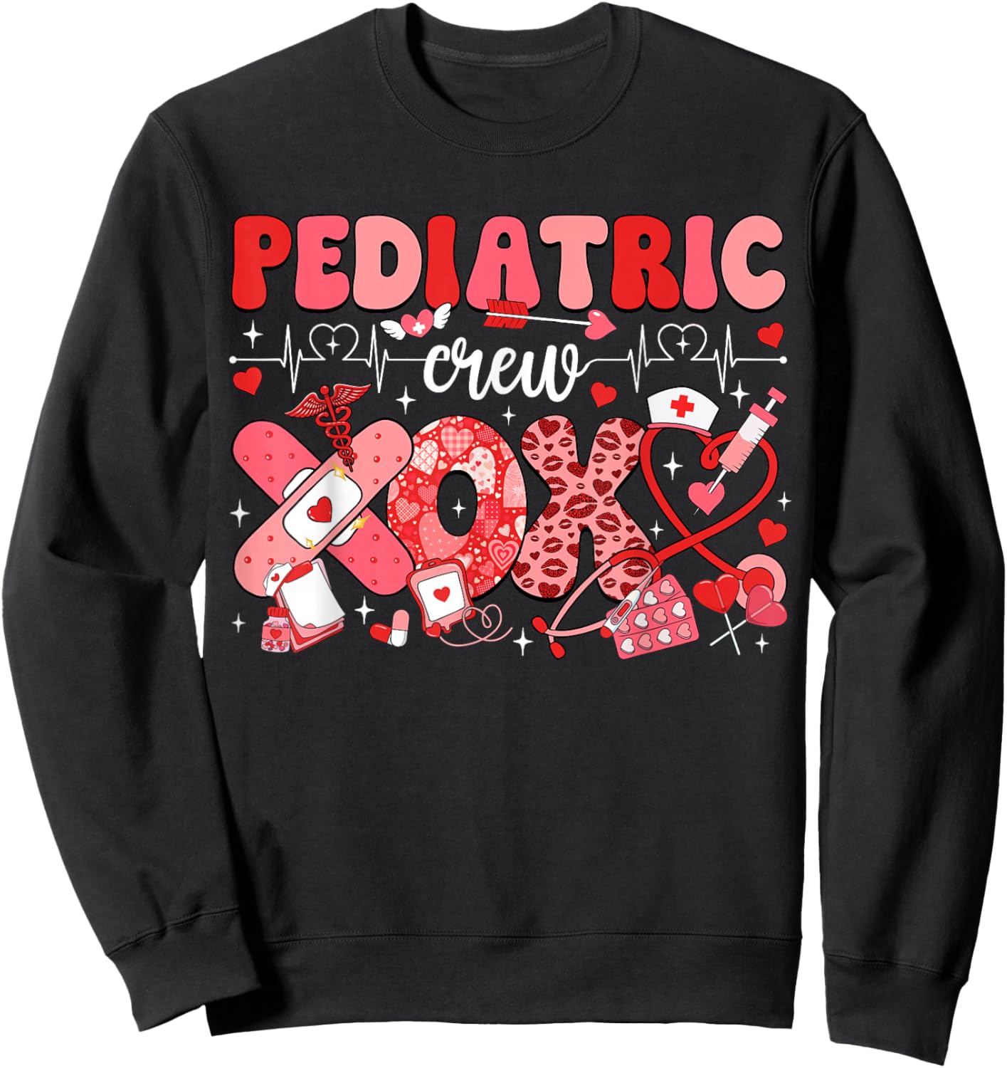 Pediatric Valentines Nurse Crew PEDS Nurse Valentines Day Sweatshirt - Sweatshirt | Black