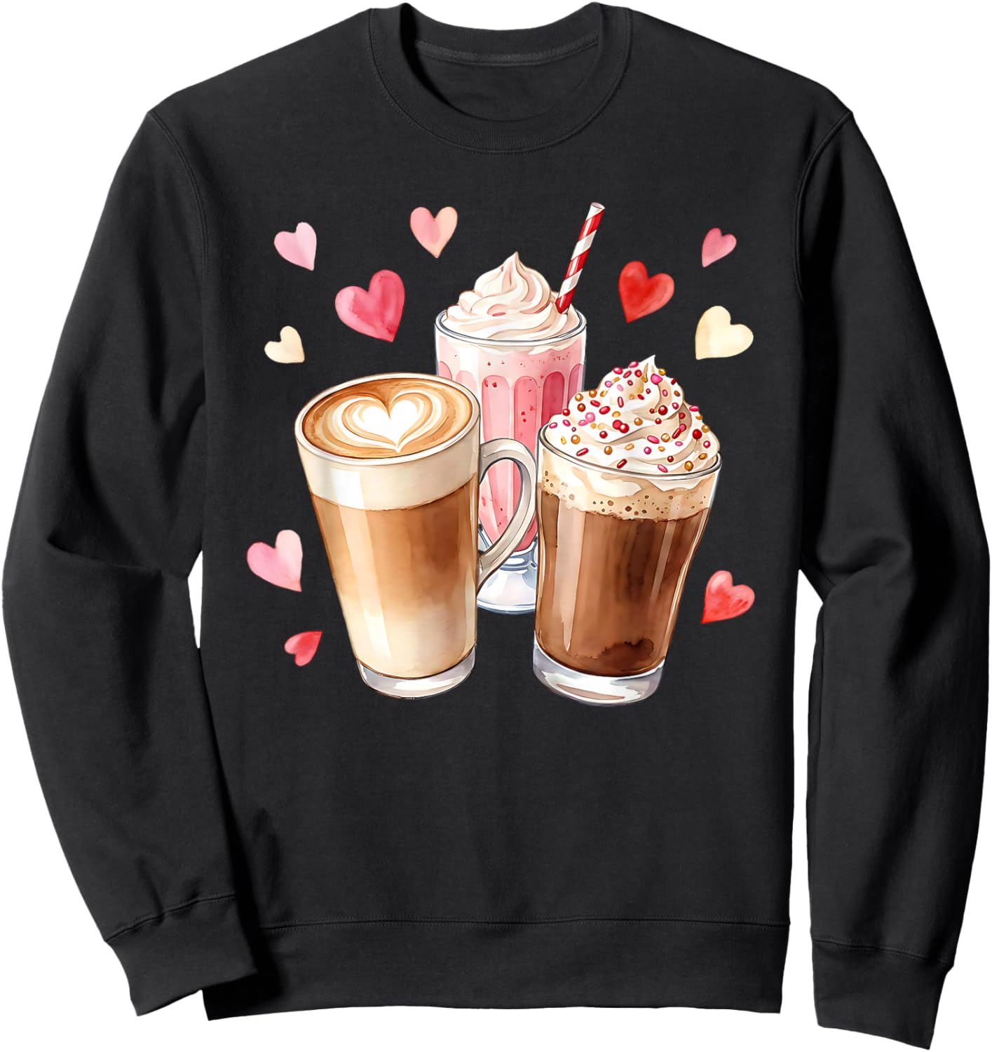 Galentines Day Coffee Lover Watercolor Besties Brunch Latte Sweatshirt - Sweatshirt | Black