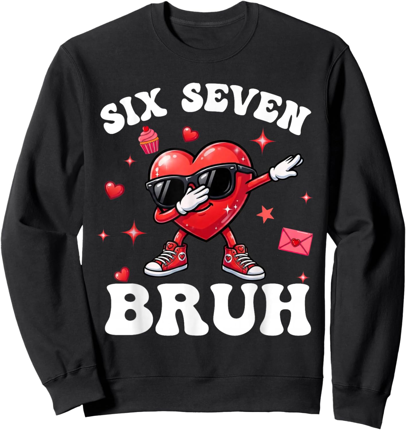 Bruh 67 Six Seven Meme Dab Heart Boys Kids Valentines Day Sweatshirt - Sweatshirt | Black