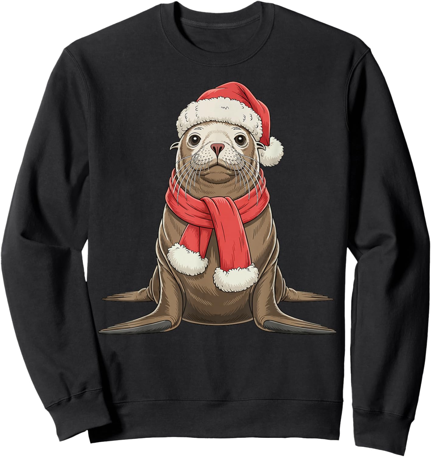 Cute Christmas Sea Lion Santa Sweatshirt - Sweatshirt | Black