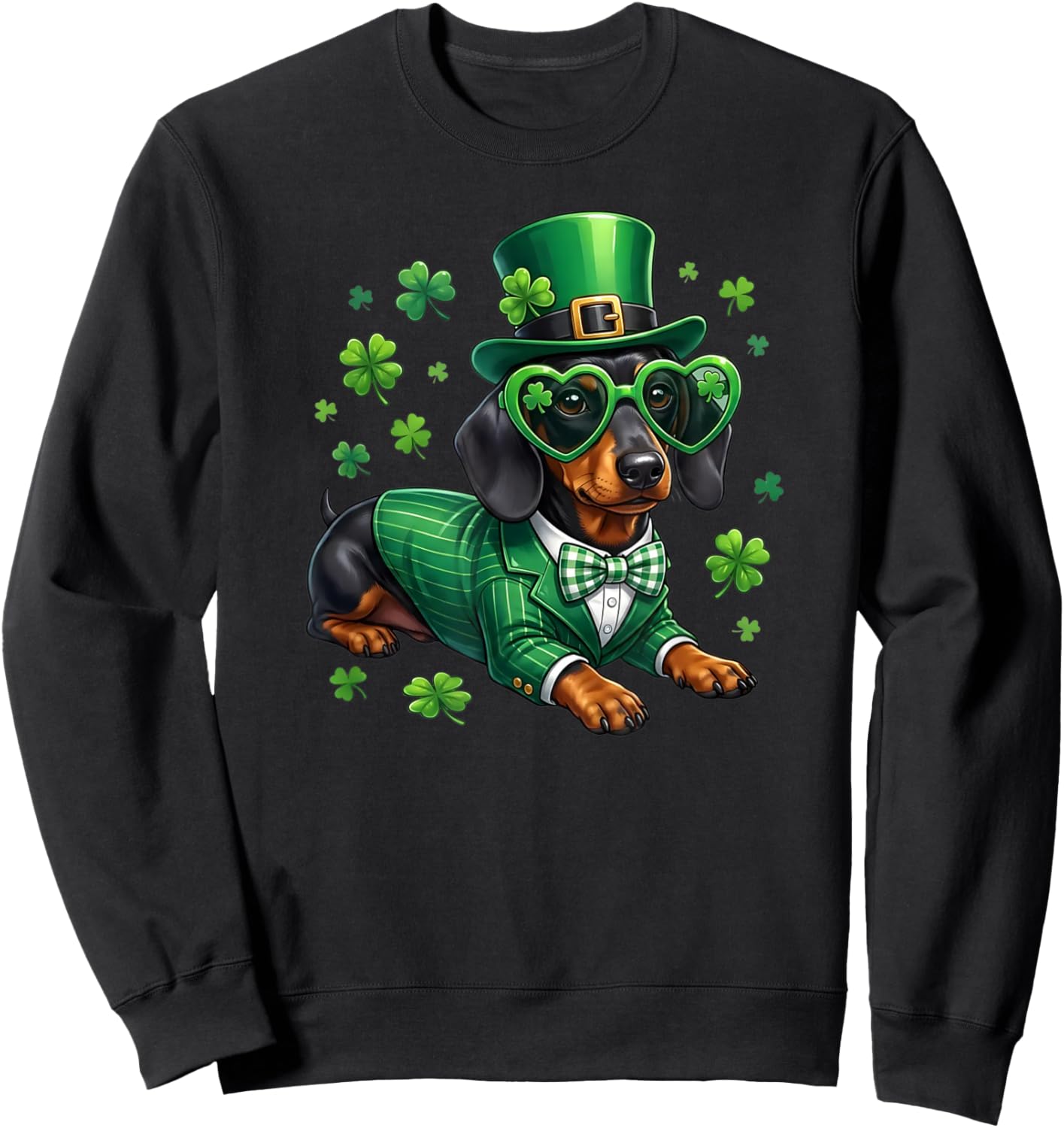 Funny Dachshund Shamrock St Patricks Day Irish Dog Lover Sweatshirt - Sweatshirt | Black