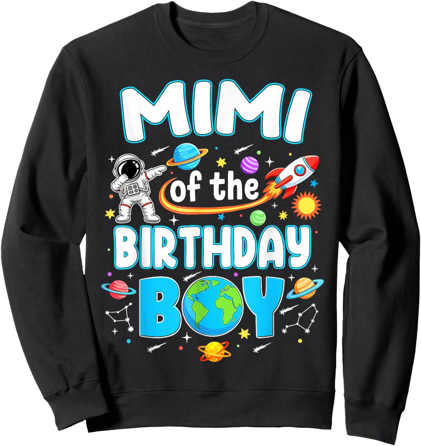 Mimi of The Birthday Boy Astronaut Family Space Planets Sweatshirt - Sweatshirt | Black