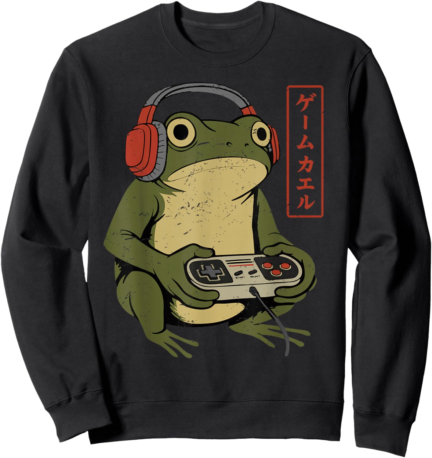 Retro Japanese Gamer Frog Art Men Boys Funny Video Gaming Sweatshirt - Sweatshirt | Black