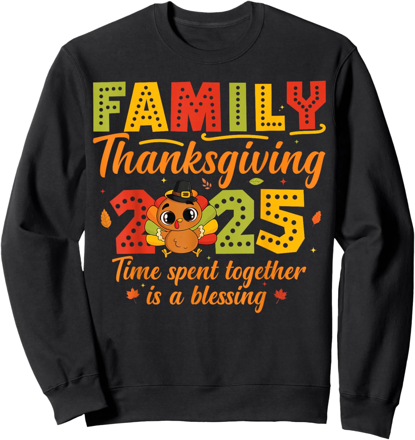 Family Thanksgiving 2025 Matching Pilgrim Hat Crew Turkey Sweatshirt - Sweatshirt | Black