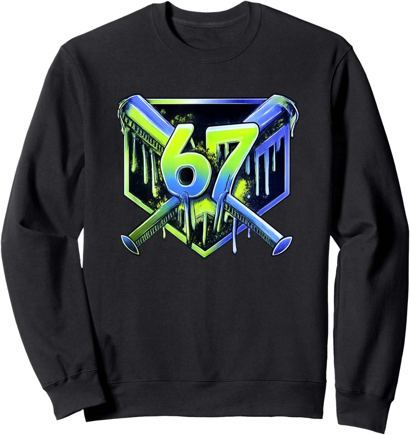 Awesome 67 Baseball Drip Effect, Baseball 6-7 Meme Graphic Sweatshirt - Sweatshirt | Black