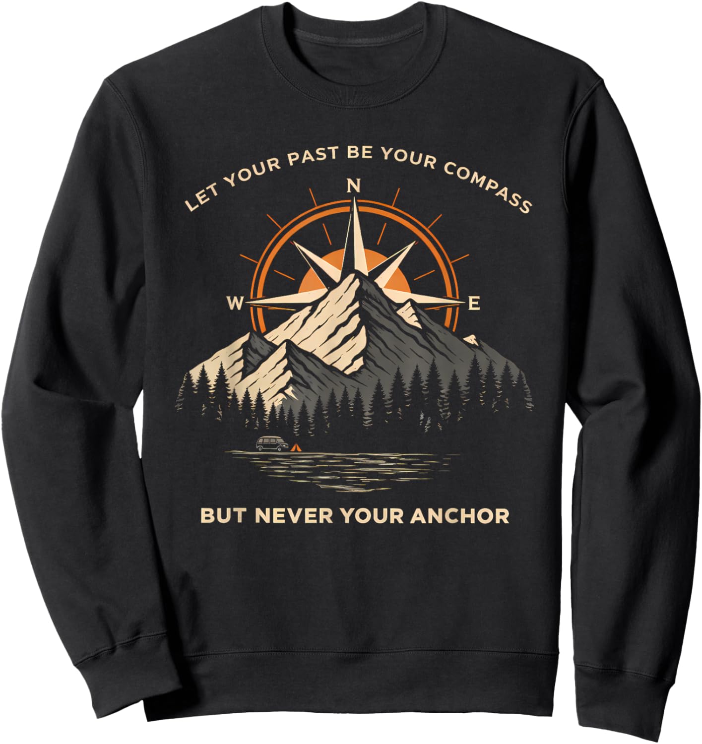 Let Past Be Your Compass Skull Anchor Motivational Quote Sweatshirt - Sweatshirt | Black