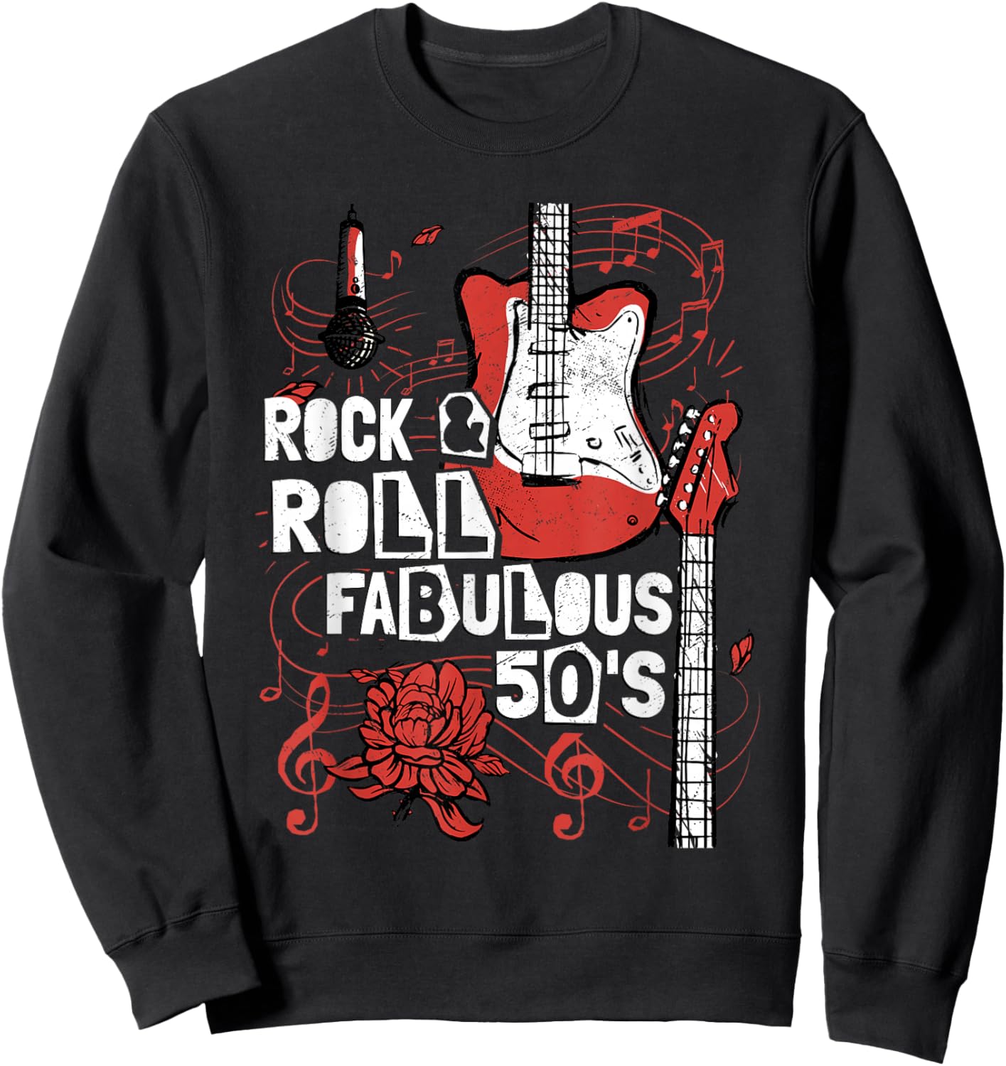 Rock & Roll Fabulous 50's Rock Band Guitar Music Sweatshirt - Sweatshirt | Black