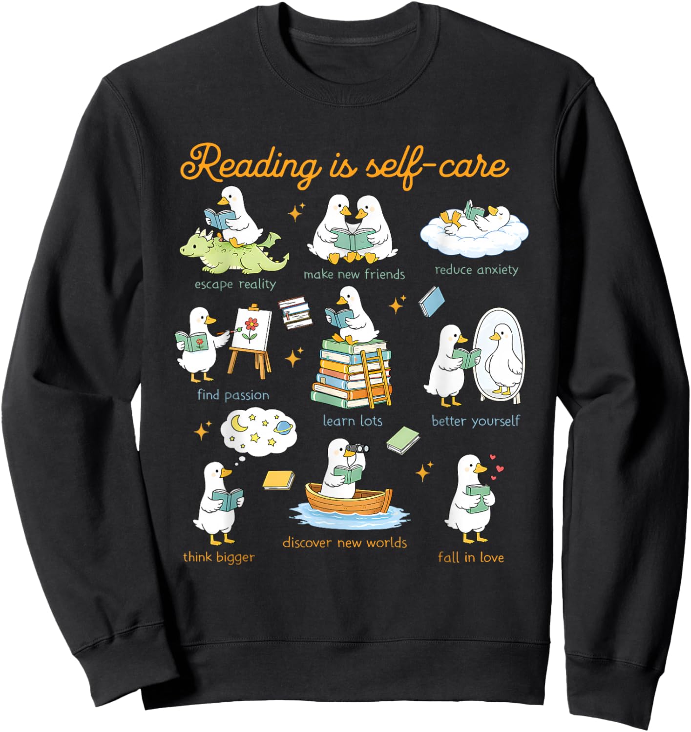 Reading is Self Care Funny Reading Day Silly Goose Bookish Sweatshirt - Sweatshirt | Black