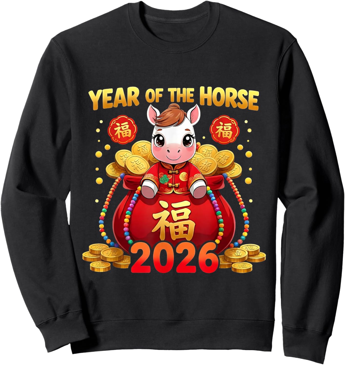 Chinese Zodiac Asian Year of The Horse 2026 Lunar Lucky Sweatshirt - Sweatshirt | Black