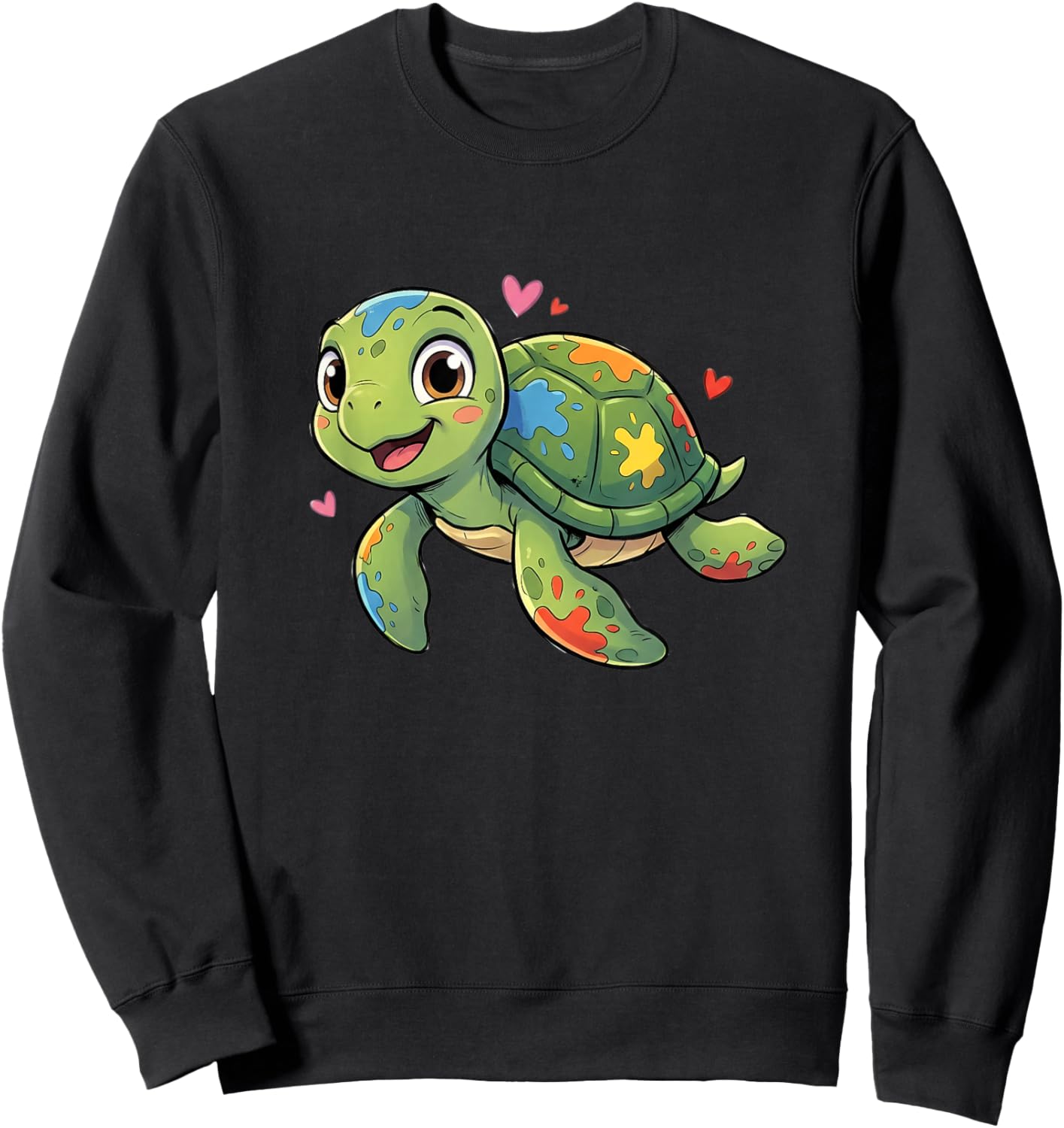 Happy Color Splash Turtle Cute Kawaii Kids Love Sweatshirt - Sweatshirt | Black