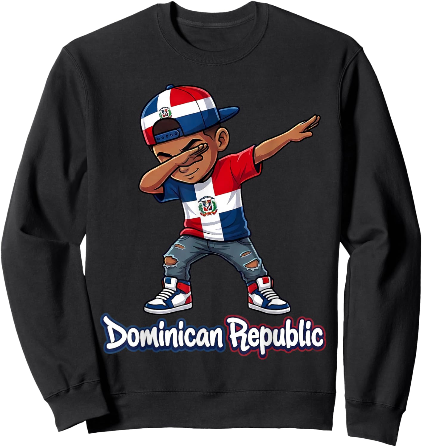 Dominican Republic Flag Dabbing Boy Dab Proud RD Sweatshirt - Sweatshirt | Black