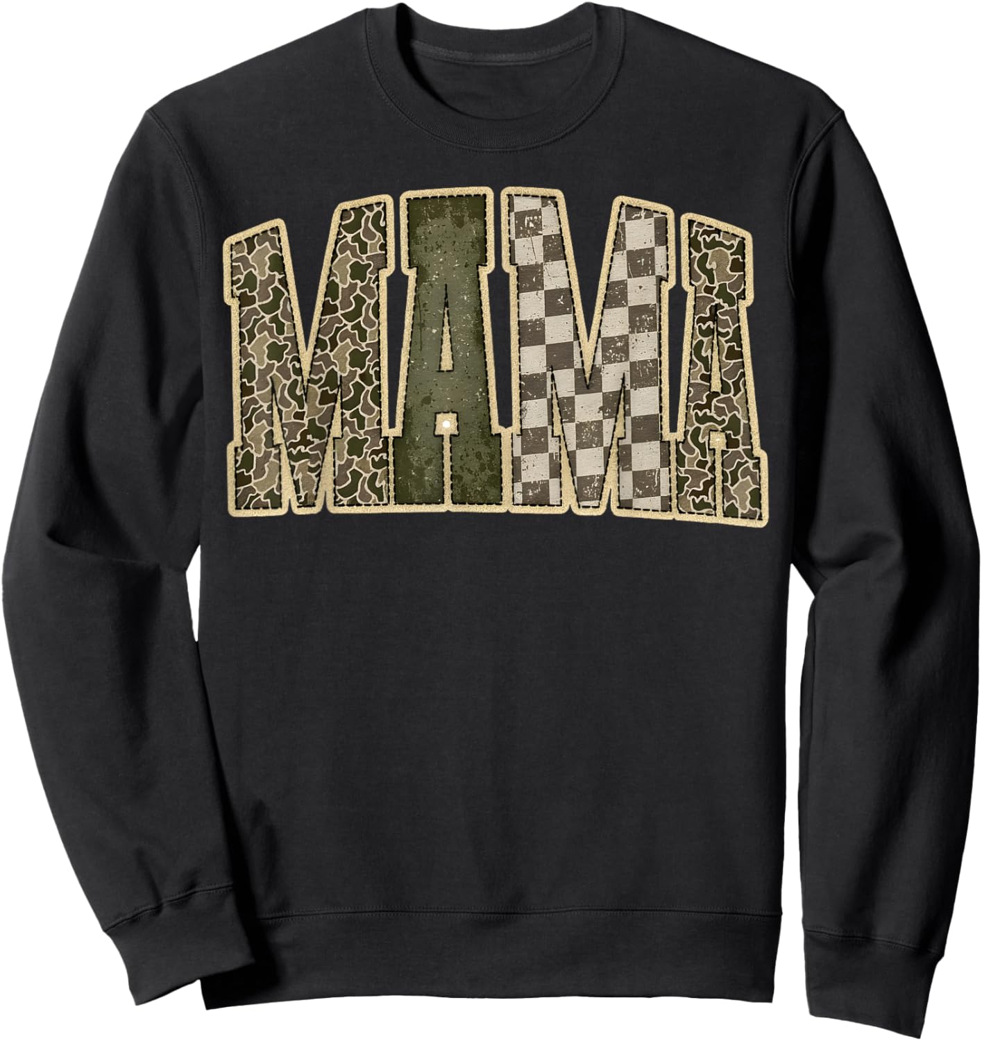 Retro Mama Camo Checkered Cute Mom Mama Vintage Women Sweatshirt - Sweatshirt | Black