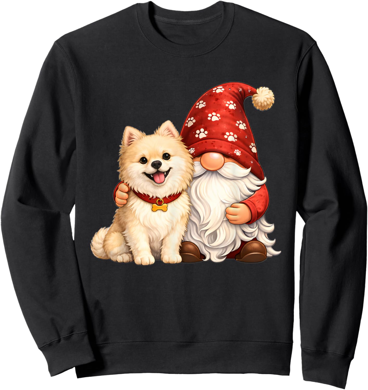 Garden Gnome with Cute Pomeranian Dog Mom Women Sweatshirt - Sweatshirt | Black