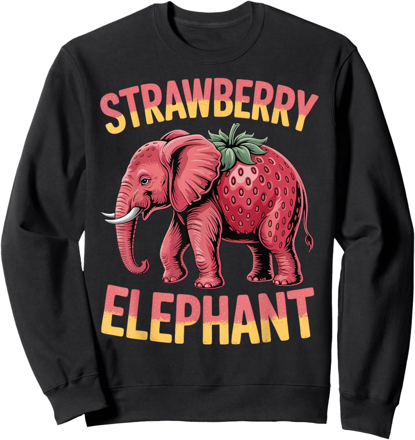 Strawberry Elephant Cute Meme Kids Italian Brainrot Girl Boy Sweatshirt - Sweatshirt | Black