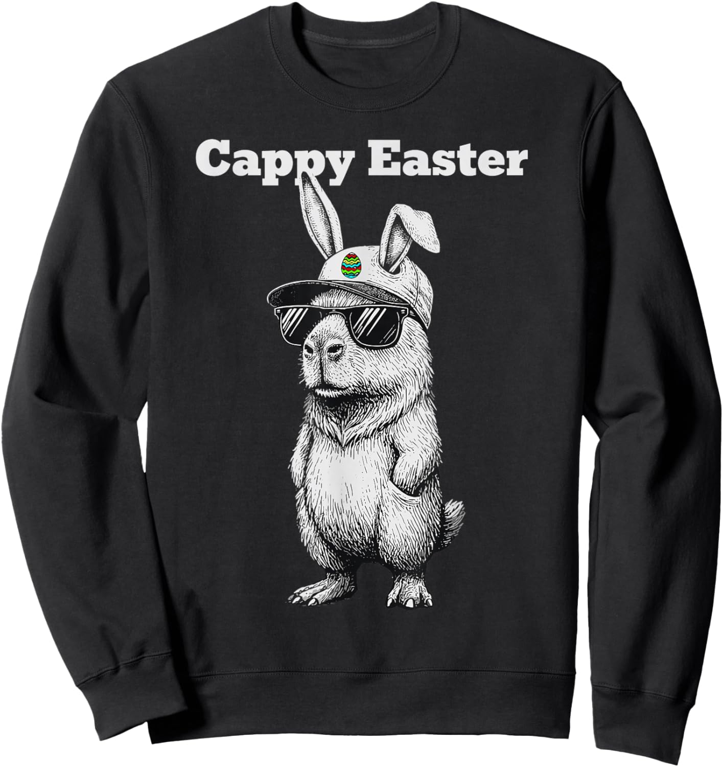 Funny Capybara Easter Shirt Cute Bunny Capy Sweatshirt - Sweatshirt | Black