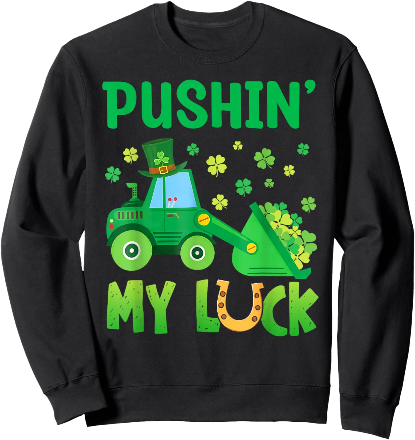 St Patricks Day Bulldozer Saint Paddys Construction Boys Kid Sweatshirt - Sweatshirt | Black