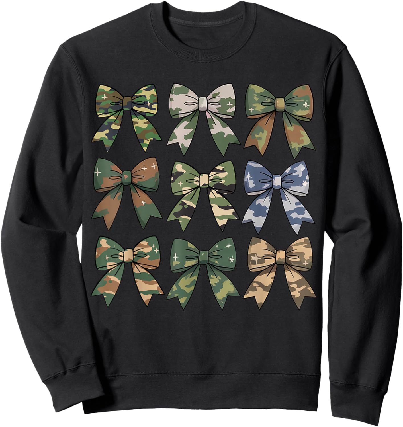 Camouflage Coquette Bow Hunting Hunter Women Girls Camo Bow Sweatshirt - Sweatshirt | Black