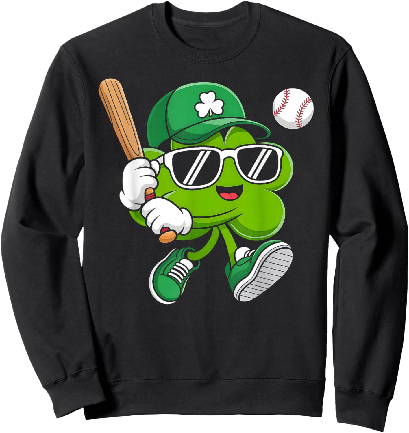 Irish Lucky Shamrock Baseball St Patricks Day Boys Men Kids Sweatshirt - Sweatshirt | Black
