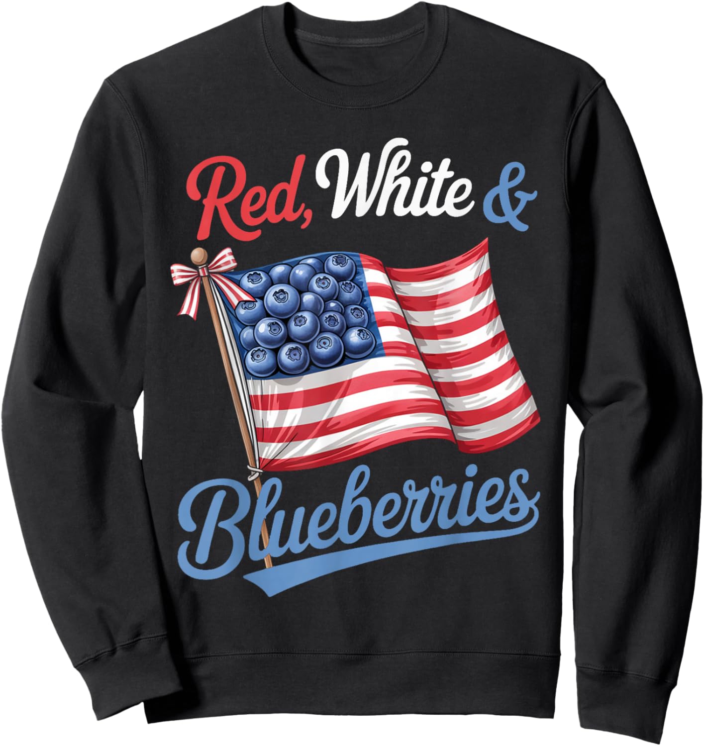 Red White & Blueberries Coquette Flag Bow Sweatshirt - Sweatshirt | Black