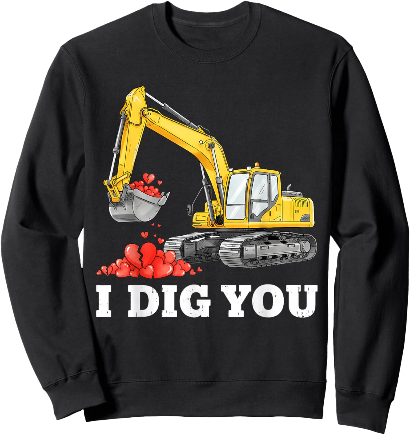 Construction Hearts Valentines Day for Teens Boys Girls Kids Sweatshirt - Sweatshirt | Black
