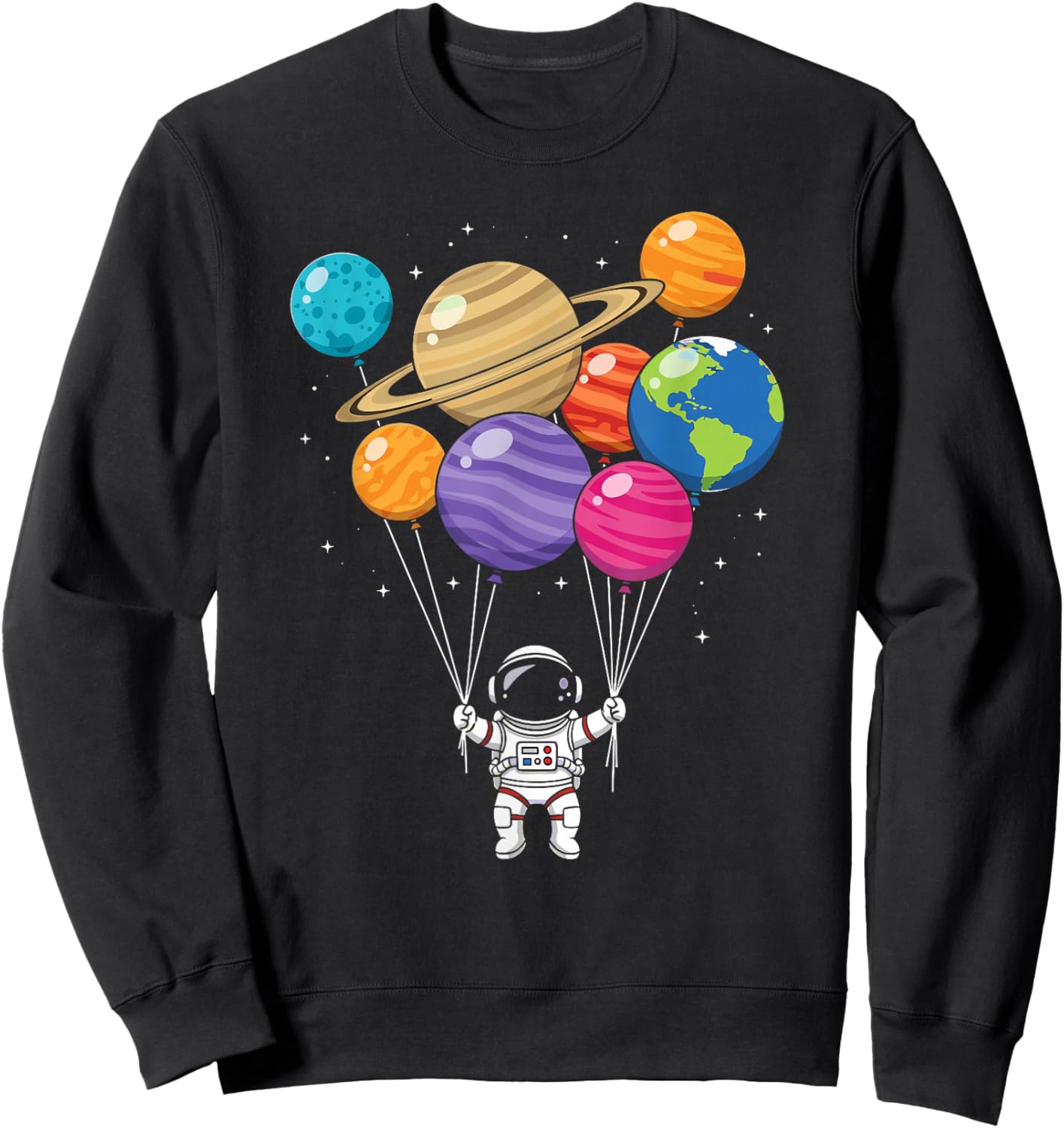 Astronaut Holding Planets Balloons Galaxy Space Universe Sweatshirt - Sweatshirt | Black