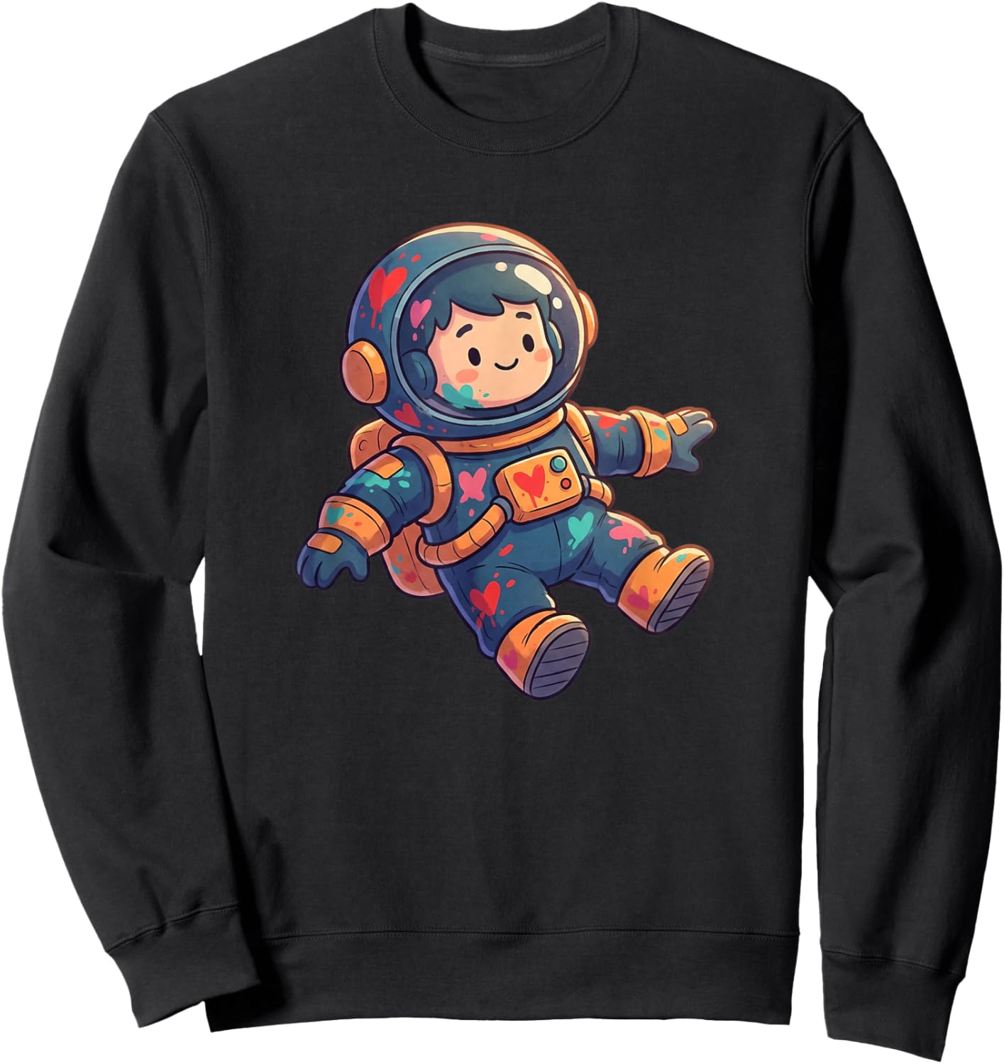 Adorable Kawaii Astronaut Space Lover Hearts Sweatshirt - Sweatshirt | Black