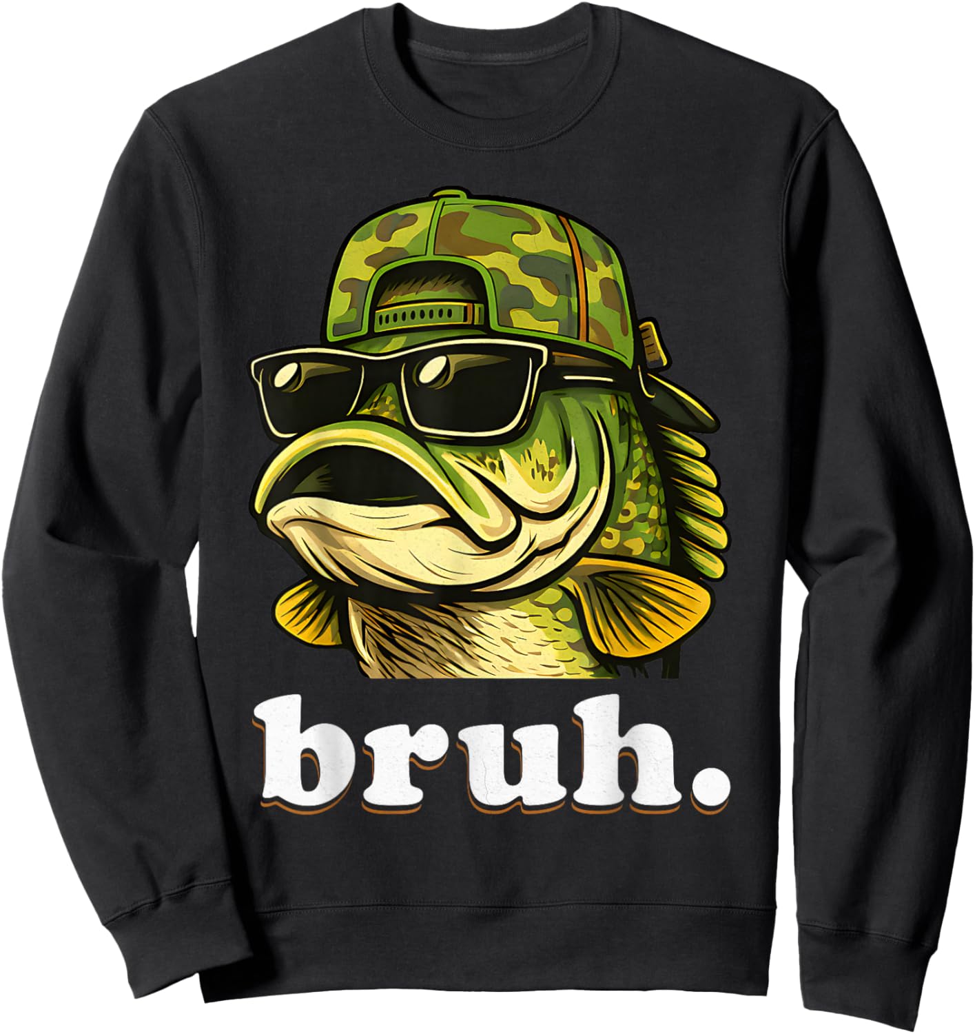 Bruh Fishing Camo Bass Fish Funny Boys Kids Camouflage Sweatshirt - Sweatshirt | Black