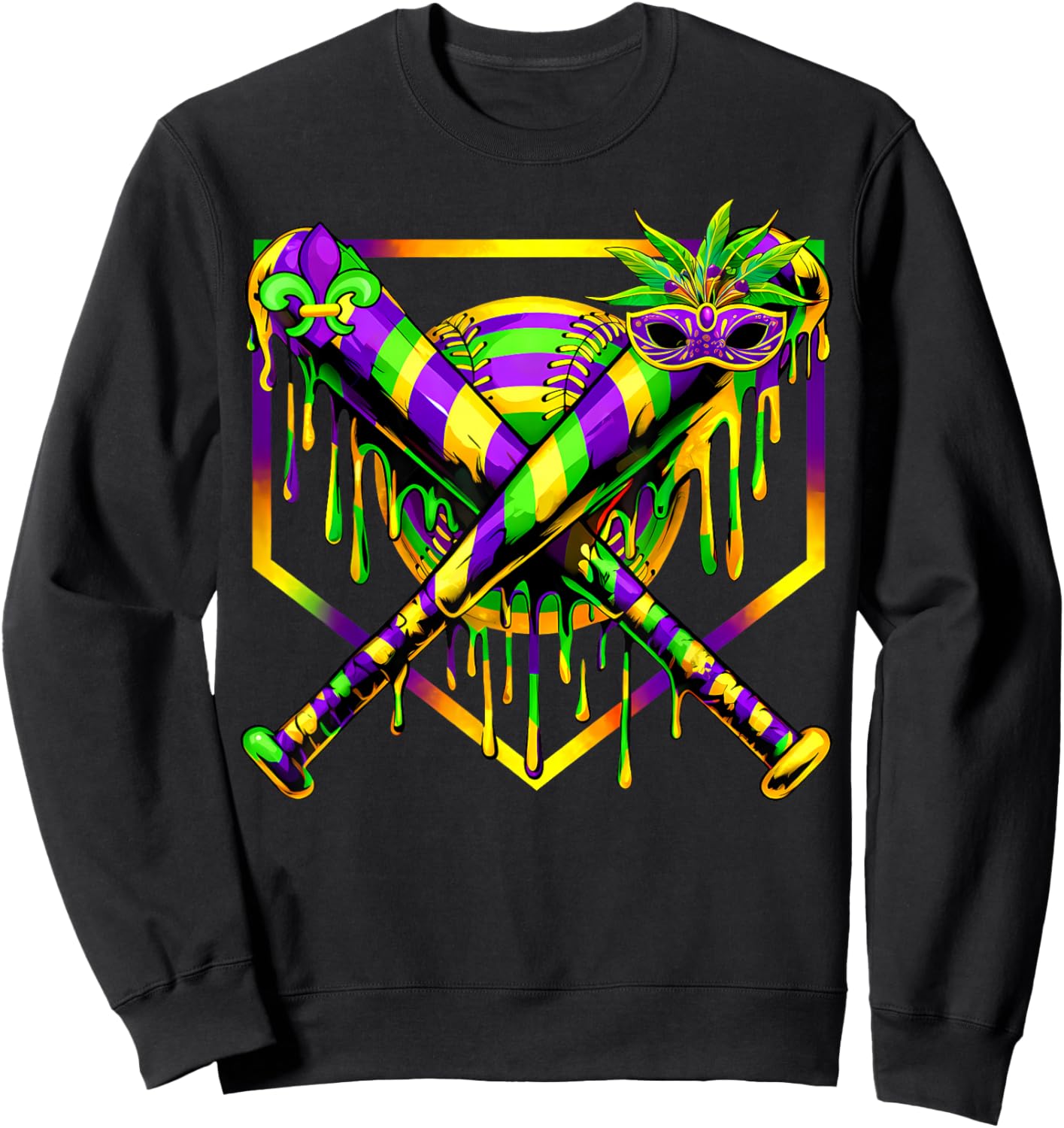 Baseball Mardi Gras Carnival Party Mask Ice Cream Drip Boys Sweatshirt - Sweatshirt | Black