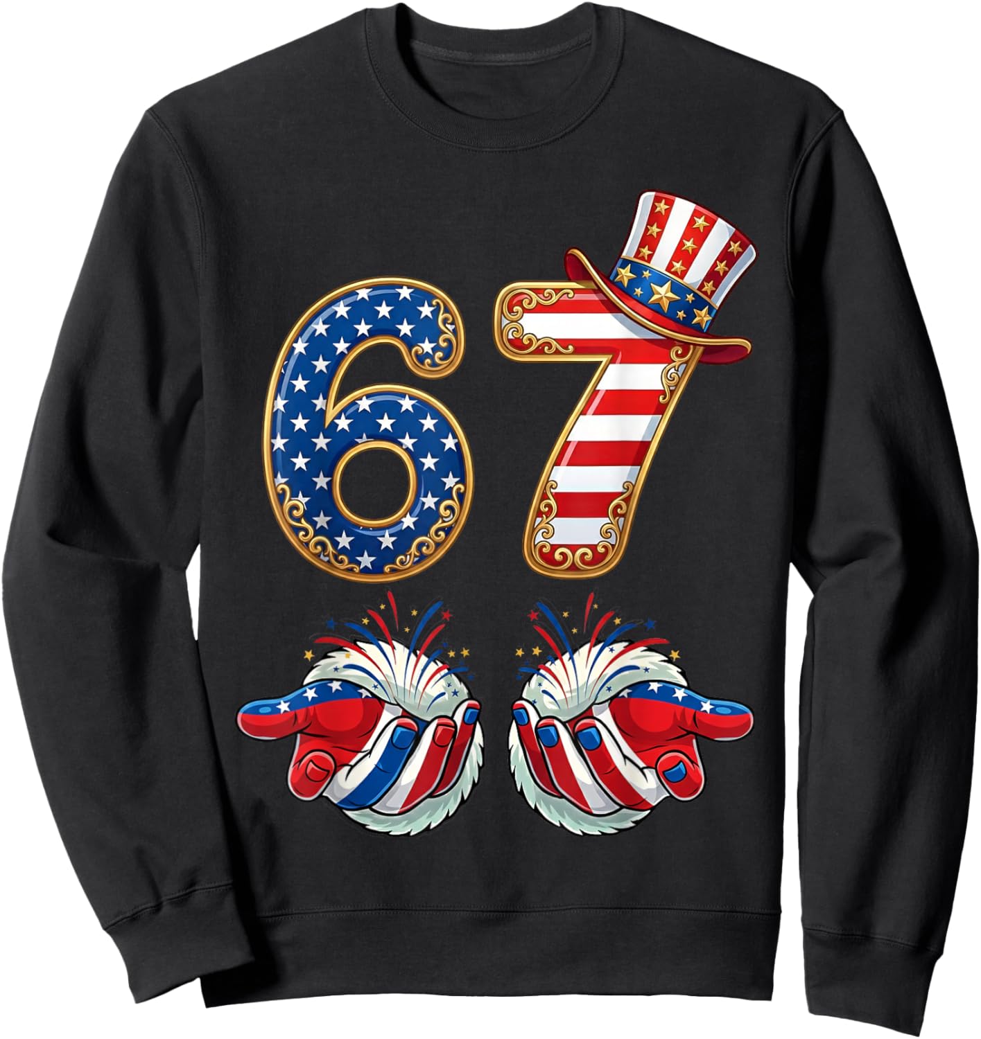 American 4th of July 67 USA Flag Women Boys Kids Girl Men Sweatshirt - Sweatshirt | Black