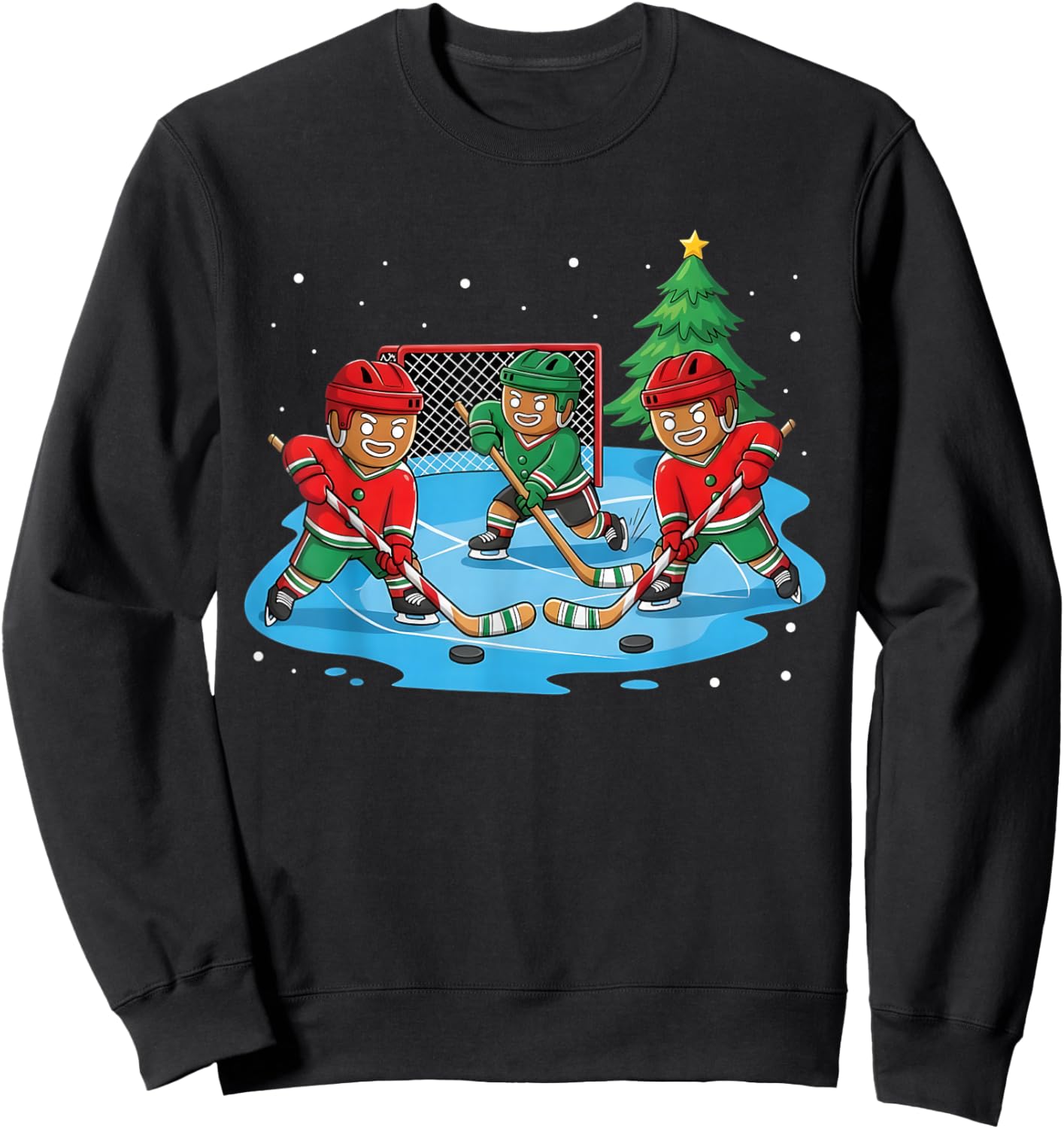 Christmas Gingerbread Ice Hockey Player Matching Family Sweatshirt - Sweatshirt | Black