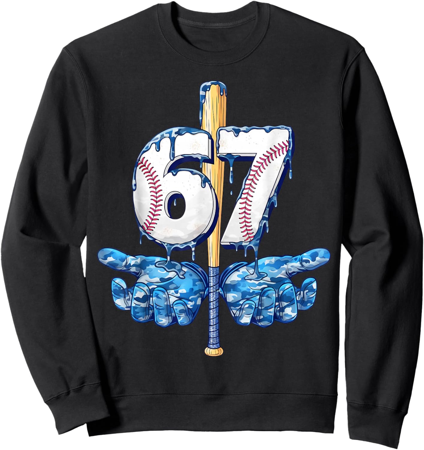 Blue Camo Baseball 67 Six Seven Camo Ice Cream Drip Boy Teen Sweatshirt - Sweatshirt | Black
