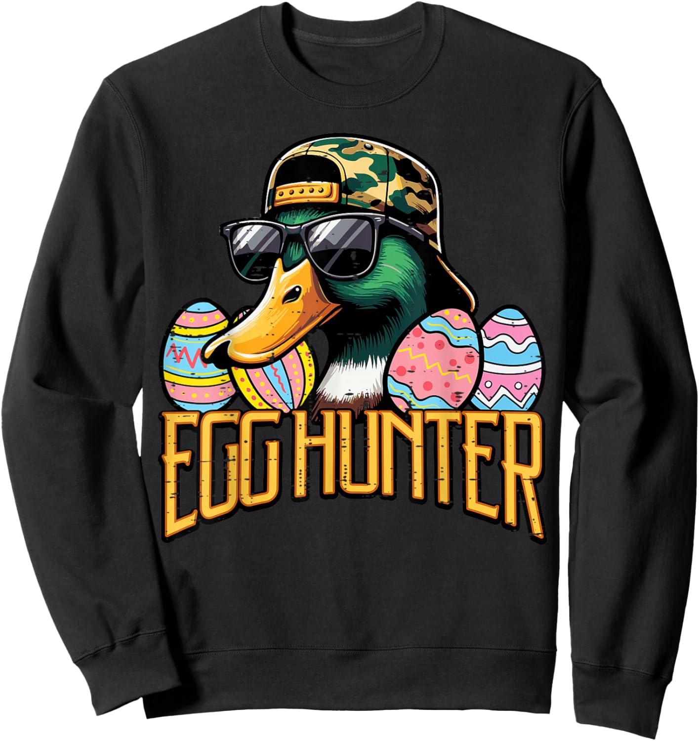 Easter Duck Face Camo Cap Egg Hunter Hunting Boys Kids Youth Sweatshirt - Sweatshirt | Black