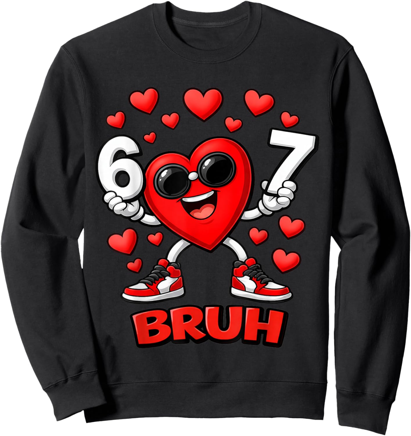 67 Bruh Six Seven Funny Dabbing Heart Valentine Boys Kids Sweatshirt - Sweatshirt | Black
