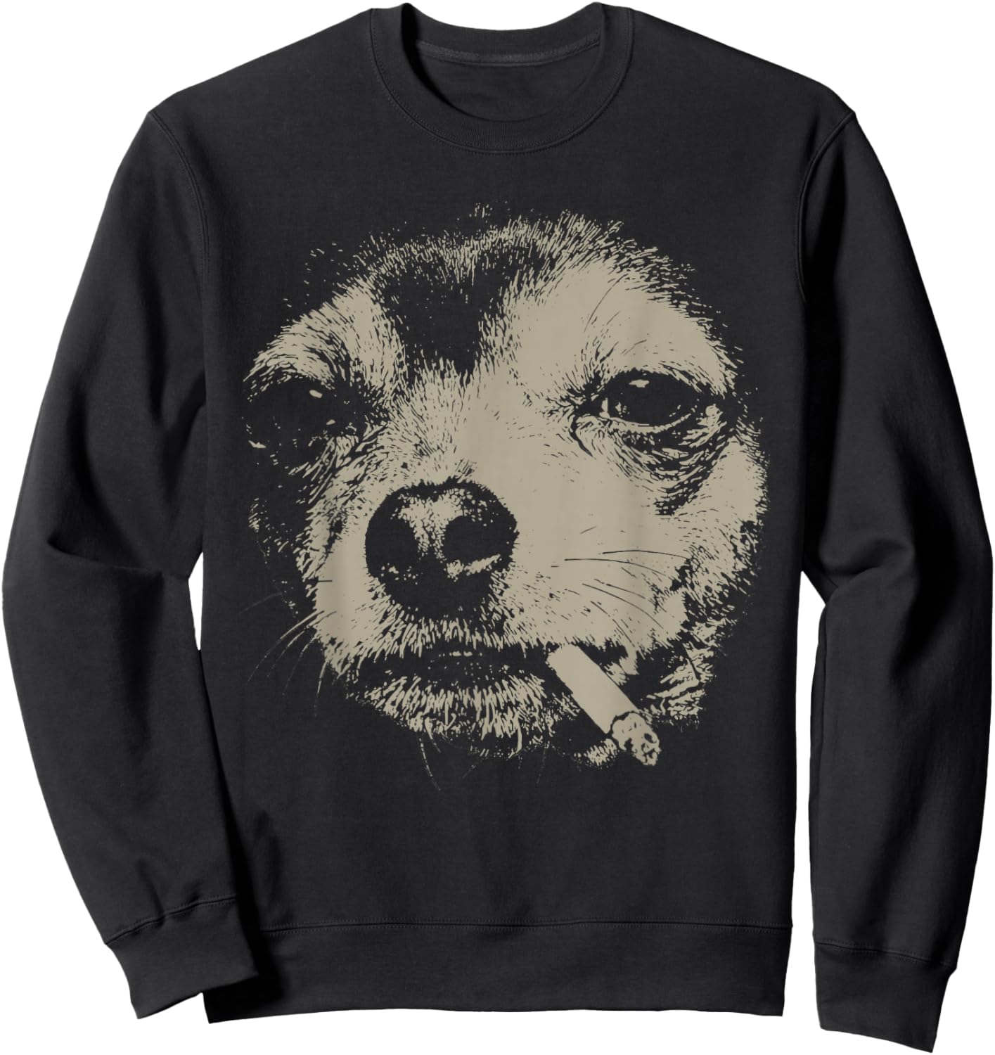 Dog Smoking Cigarette Funny Chihuahua Meme Sweatshirt - Sweatshirt | Black