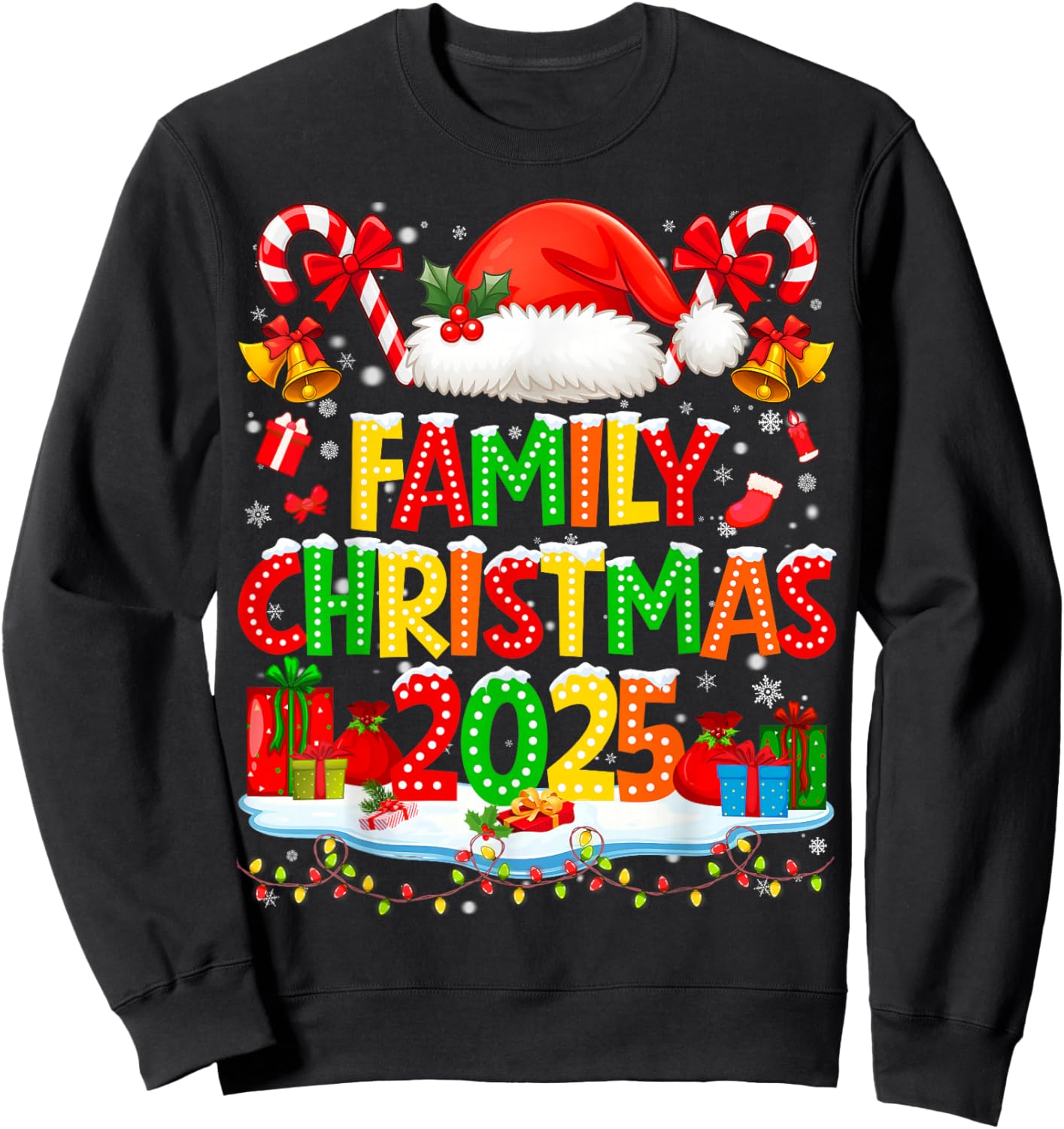 Funny Family Matching Christmas 2025 Pajamas PJs Outfit Gift Sweatshirt - Sweatshirt | Black