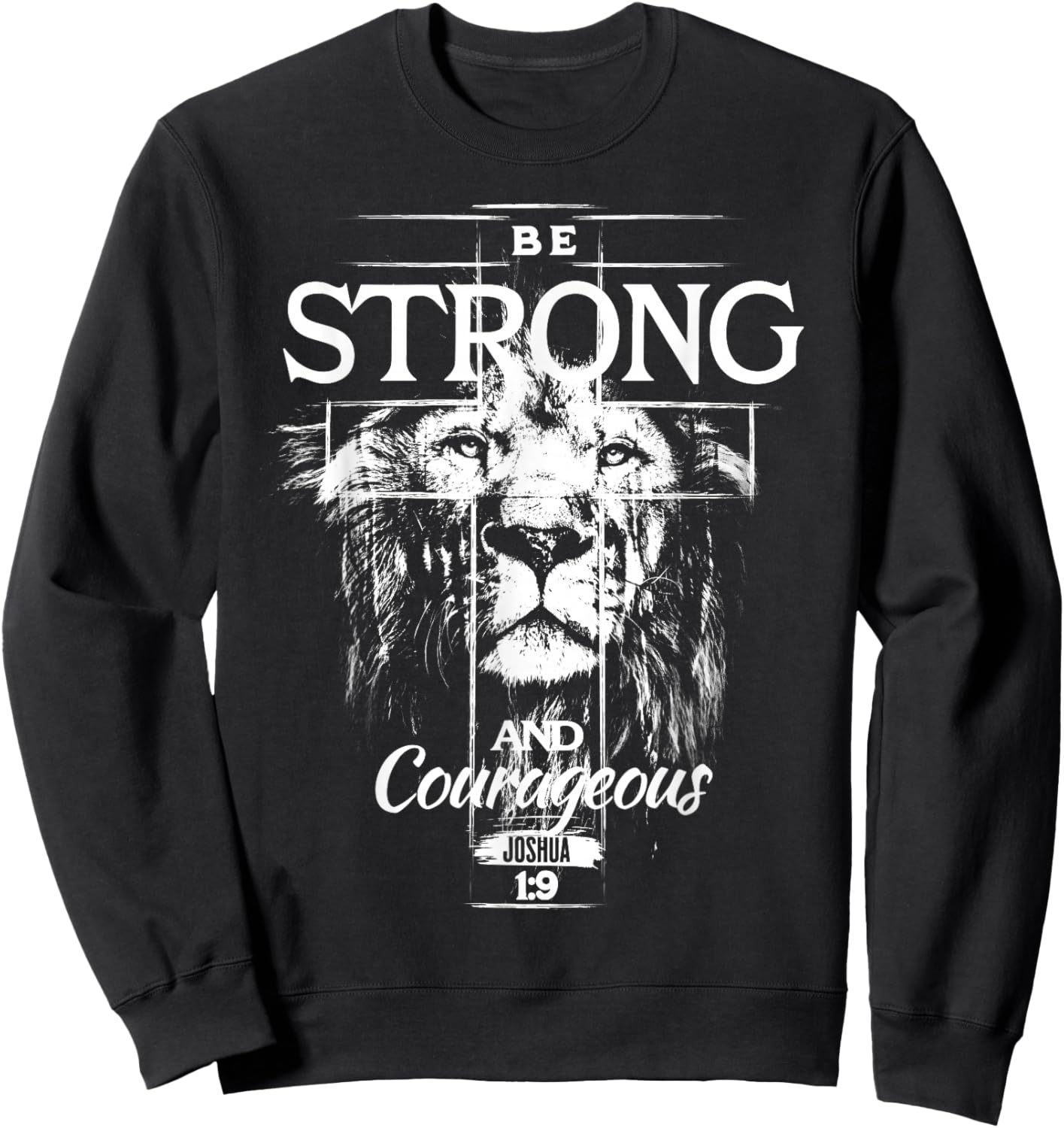 Christian Lion Be Strong and Courageous Faith Cross Men Sweatshirt - Sweatshirt | Black