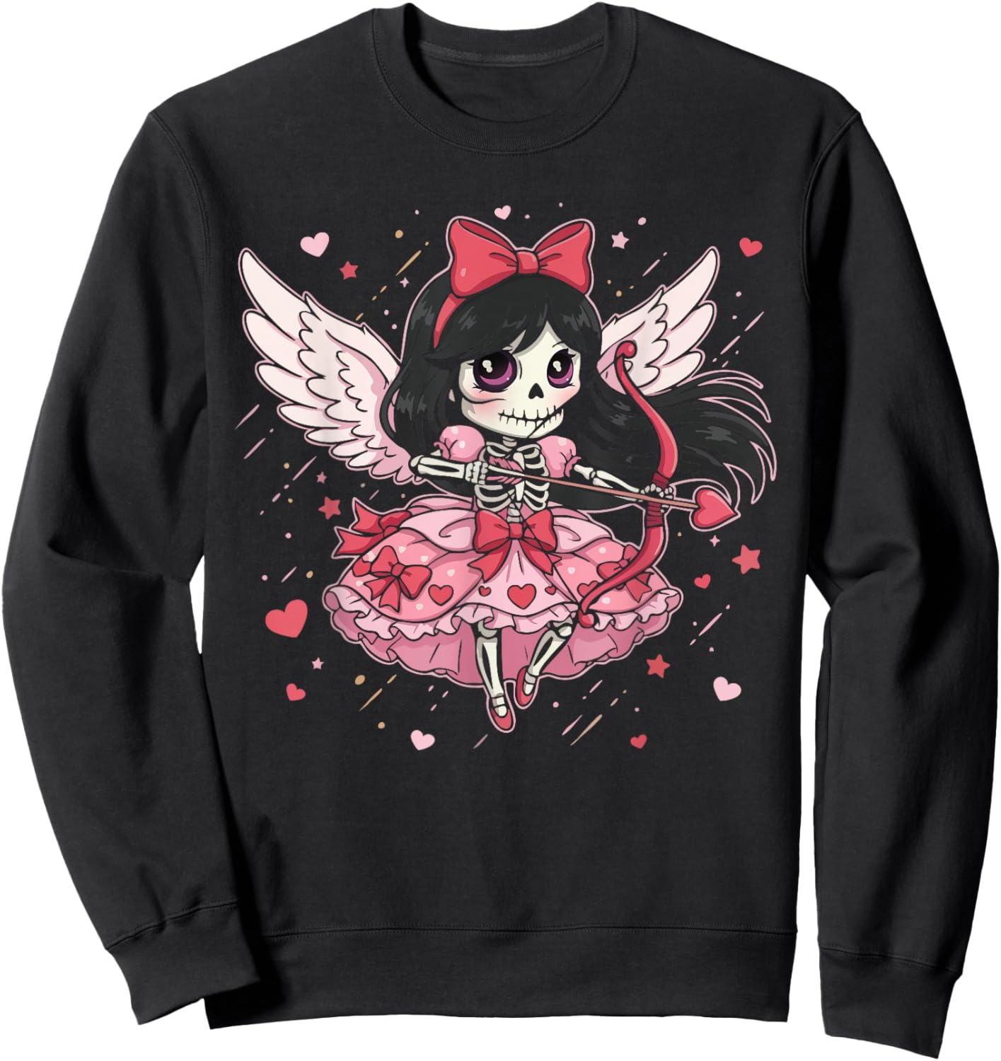 Skeleton Cupid Dark Valentine Romantic Kawaii Funny Gothic Sweatshirt - Sweatshirt | Black