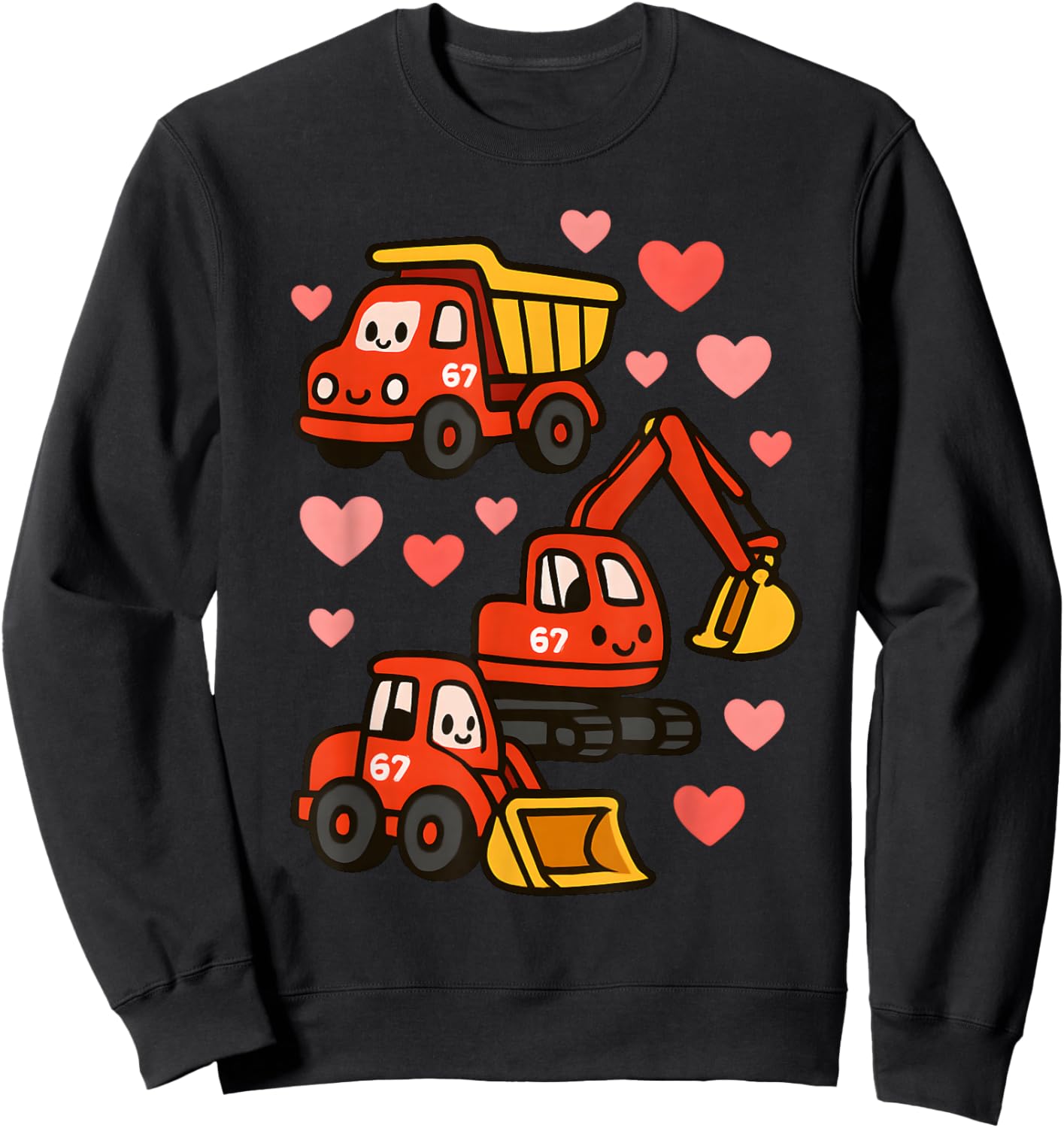 Valentines Day Construction Trucks Funny 67 Boys Toddlers Sweatshirt - Sweatshirt | Black