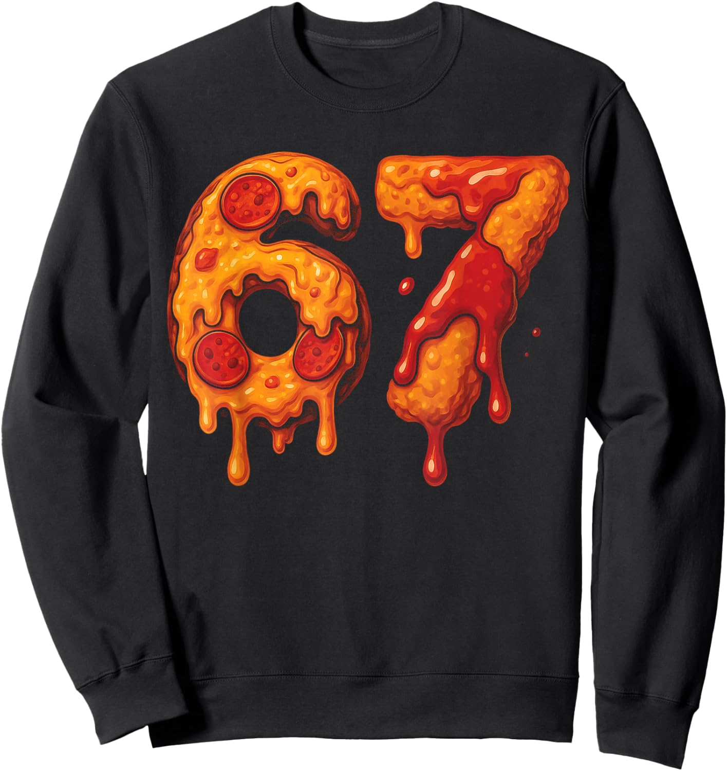 67 Six Seven 6-7 Pizza & Chicken Nugget Brainrot Slang Meme Sweatshirt - Sweatshirt | Black