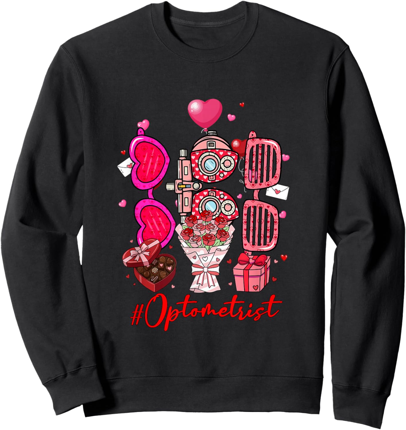 Optometrist Tools Hearts Flowers Valentine's Day Joke Single Sweatshirt - Sweatshirt | Black