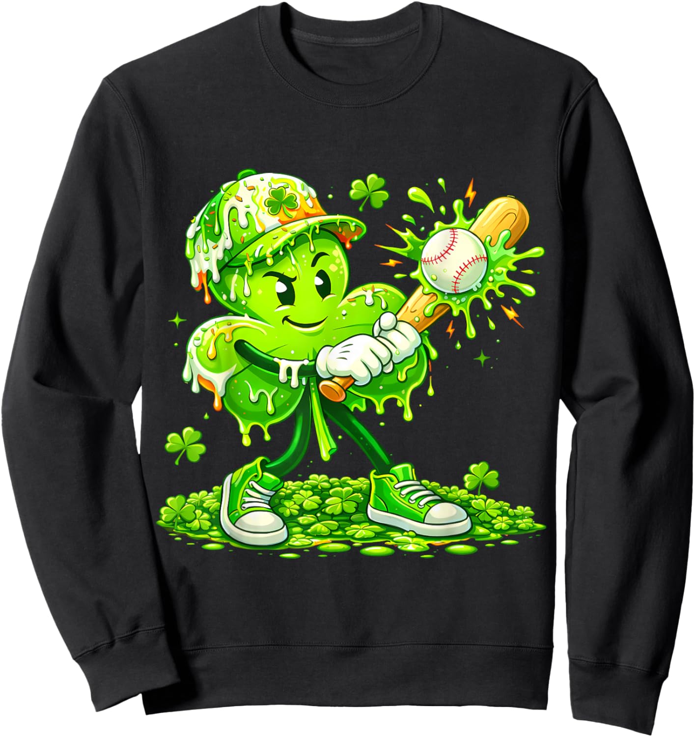 Kids St Patricks Day Baseball Drip Ice Cream Shamrock Boys Sweatshirt - Sweatshirt | Black