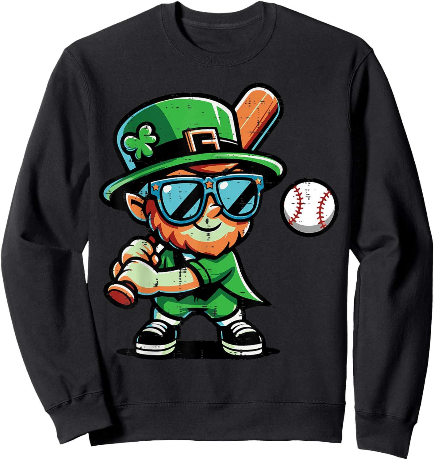 St Patricks Day Leprechaun Baseball Saint Paddys Boys Men Sweatshirt - Sweatshirt | Black