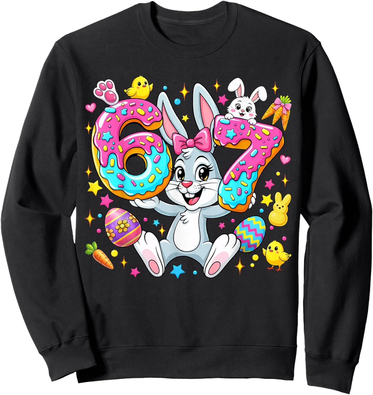 67 Six Seven Meme 6 7 Cute Rabbit Bunny Easter Day Girl Kids Sweatshirt - Sweatshirt | Black