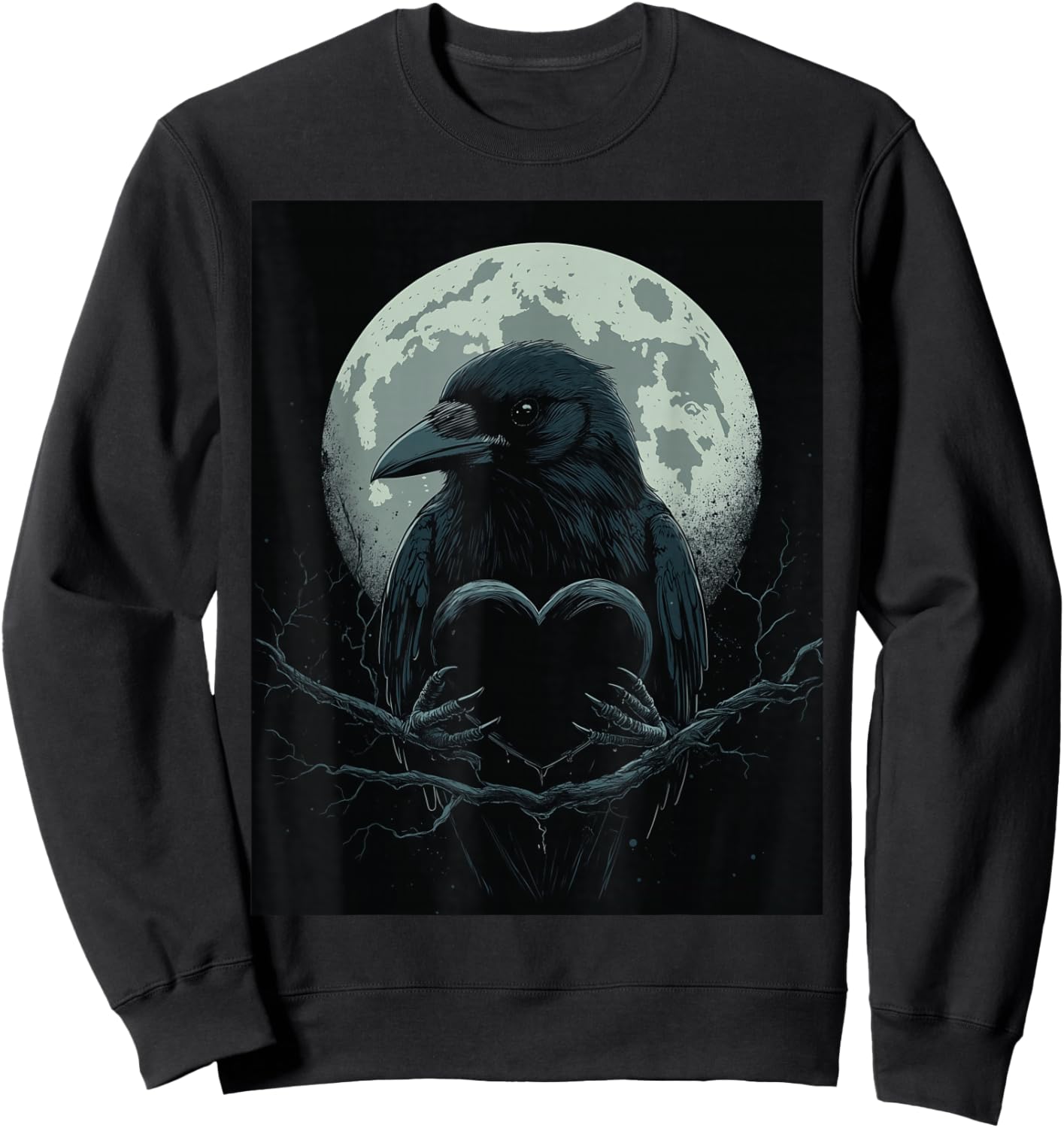 Raven Heart Men Moon Black Gothic Women Black Crow Sweatshirt - Sweatshirt | Black
