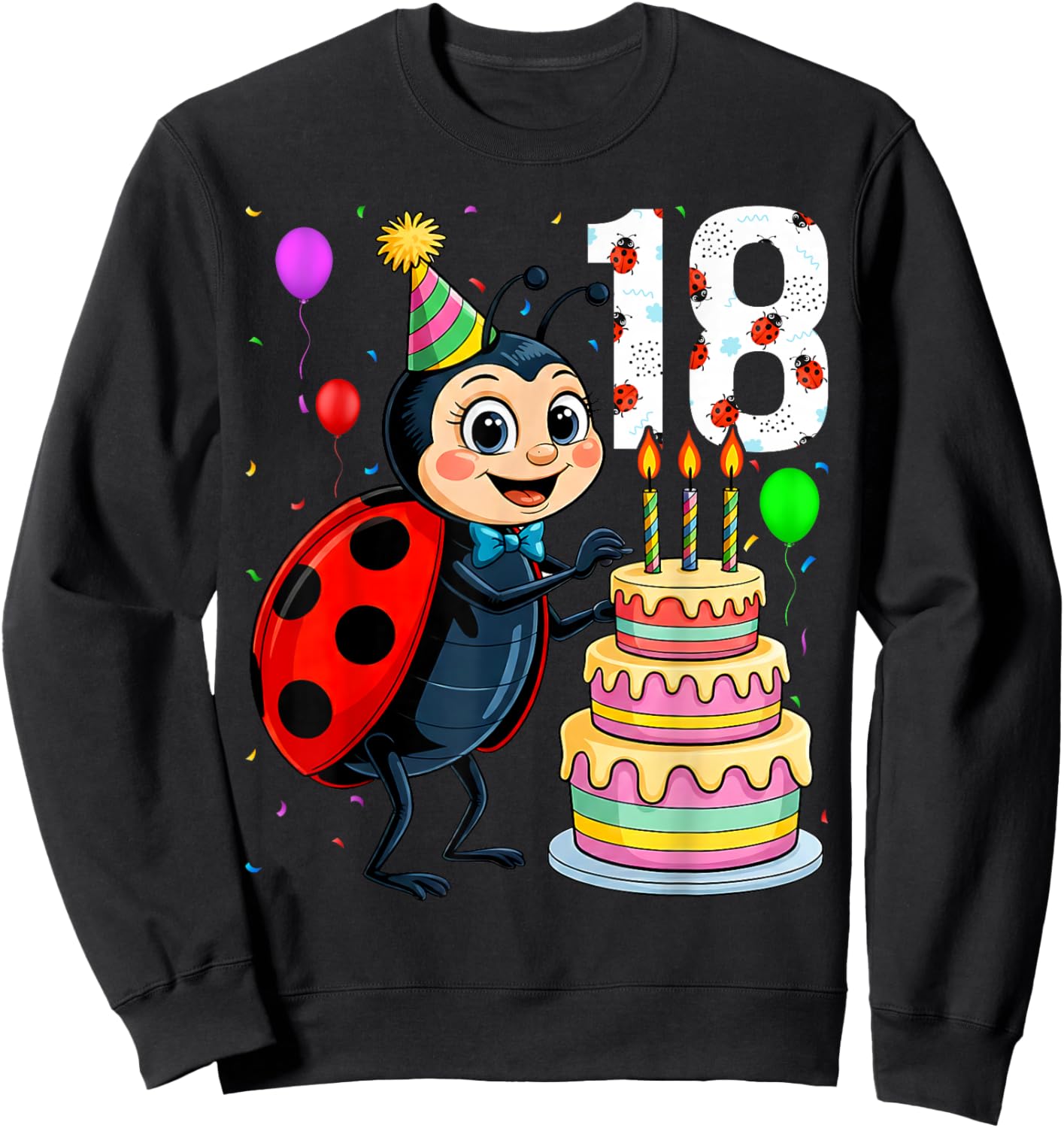 18 Year Old Funny Ladybug 2008 18th Birthday Girl Family Sweatshirt - Sweatshirt | Black