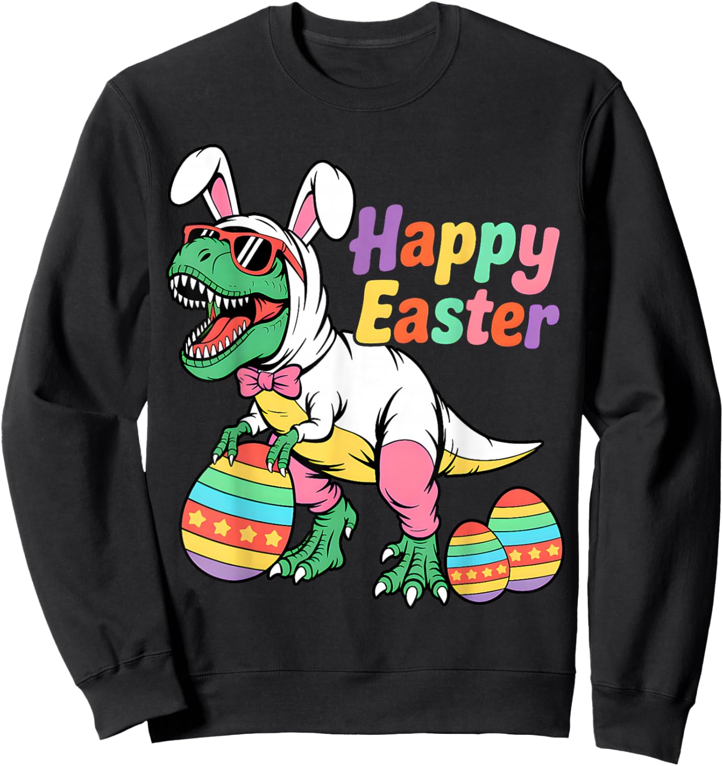 Happy Eastrawr T Rex Dinosaur Easter Bunny Day Egg Boys Kids Sweatshirt - Sweatshirt | Black