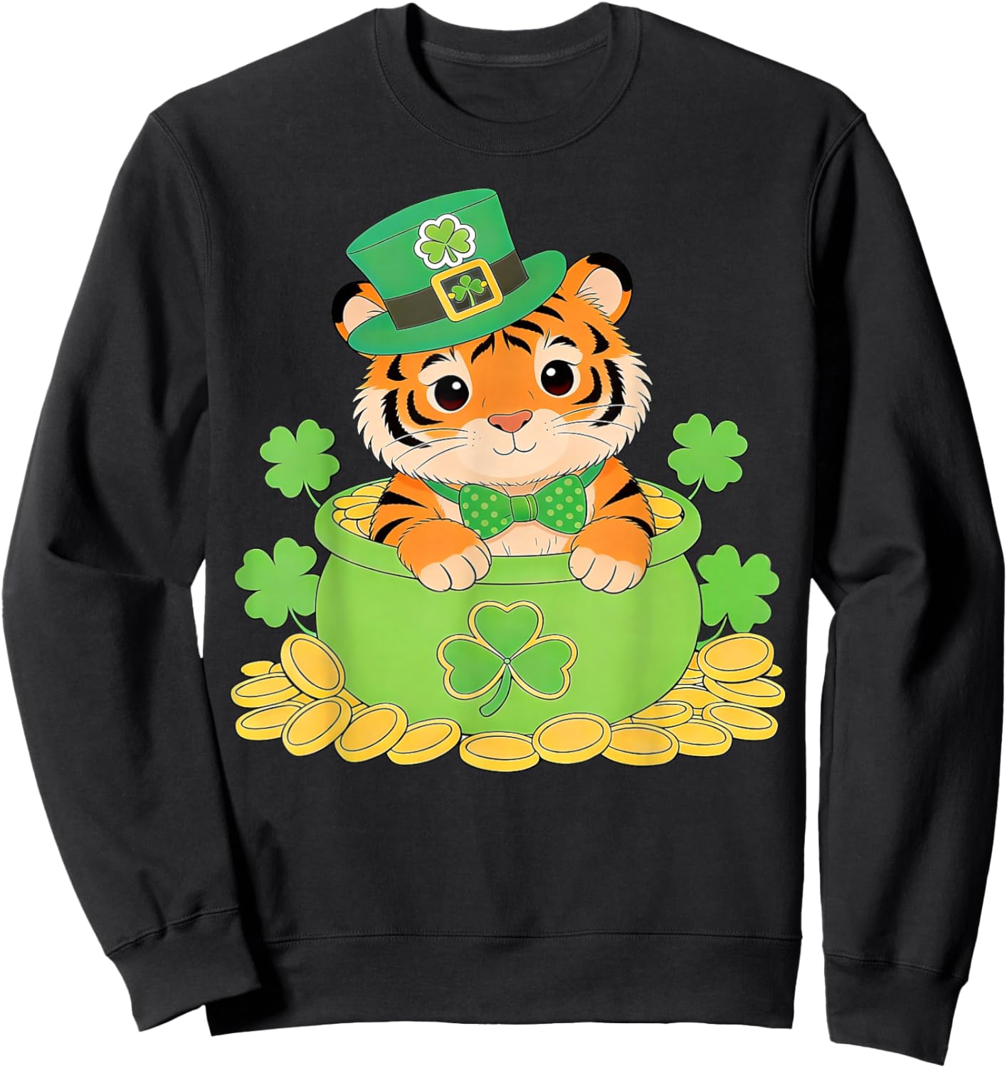Irish Shamrock Leprechaun Funny Tiger St. Patrick’s Day Sweatshirt - Sweatshirt | Black