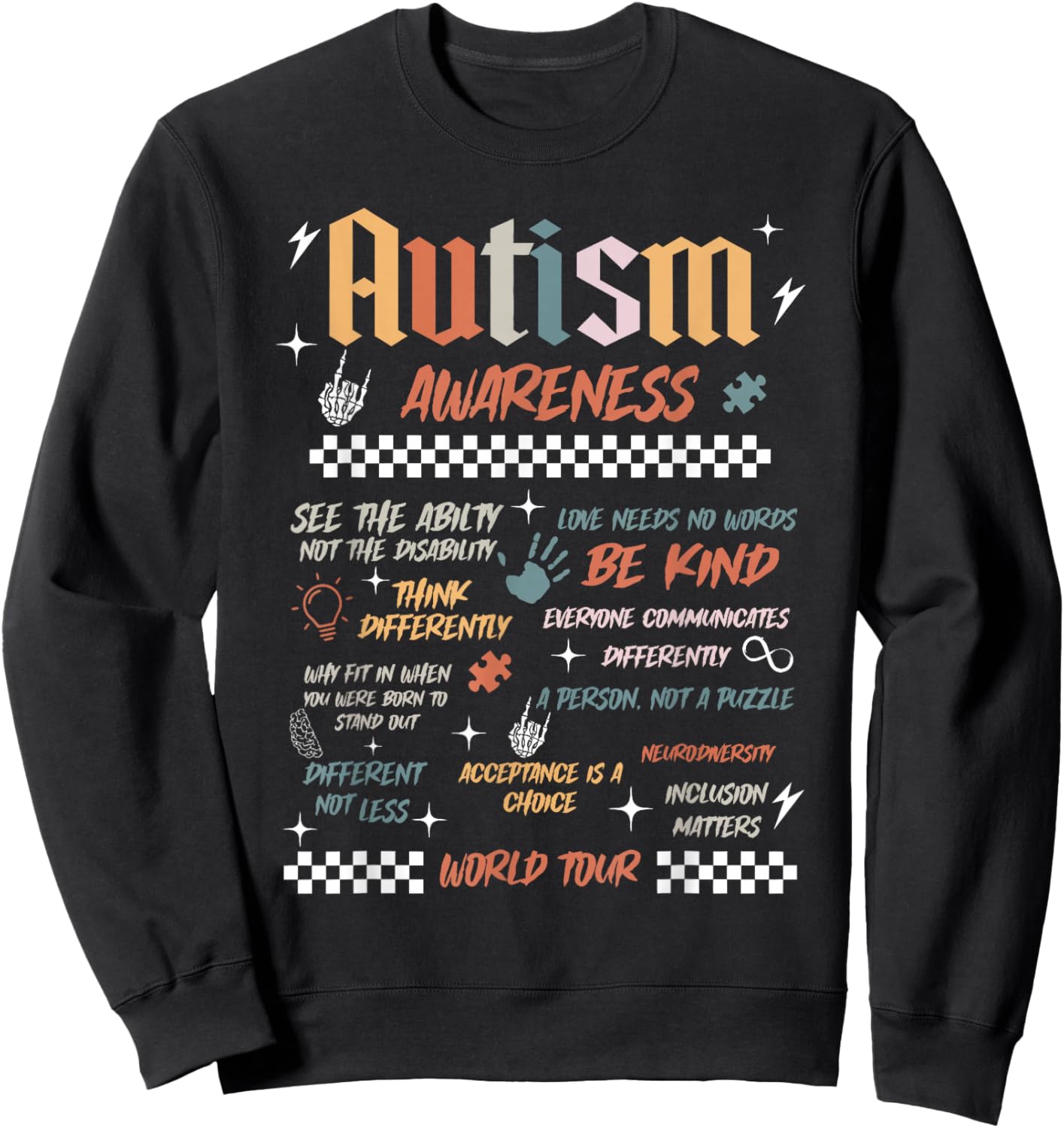 Autism Awareness World Tour Be Kind Acceptance is A Choice Sweatshirt - Sweatshirt | Black