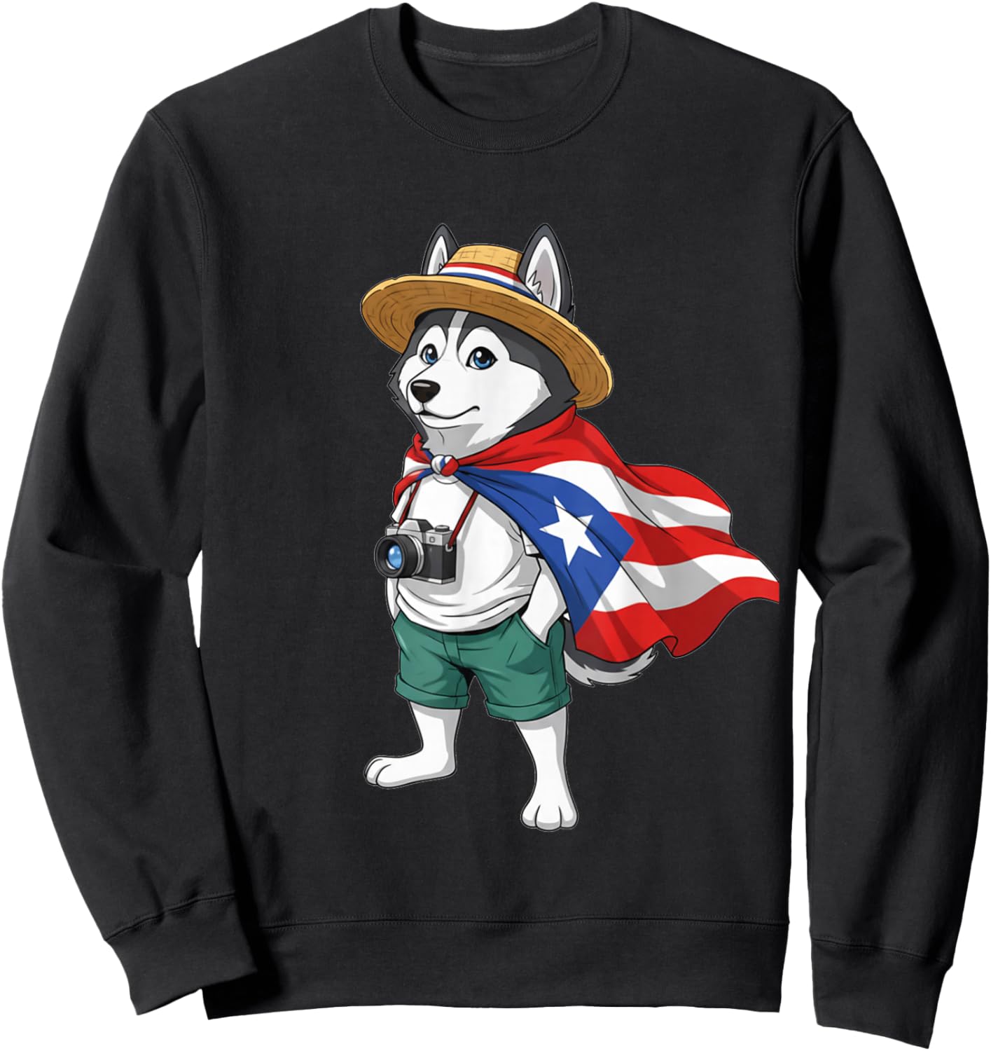 Siberian Husky Puerto Rico Flag Rican Taino Boricua Kids Sweatshirt - Sweatshirt | Black