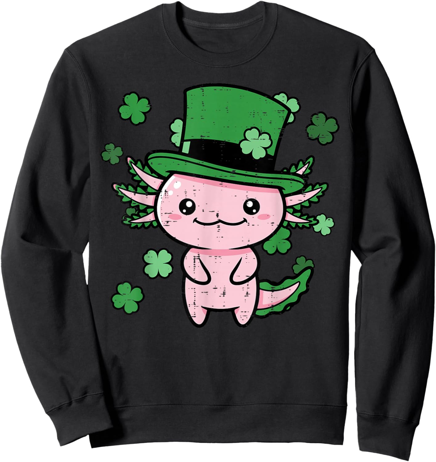 St Patricks Day Axolotl Top Hat Saint Paddys Kids Women Men Sweatshirt - Sweatshirt | Black